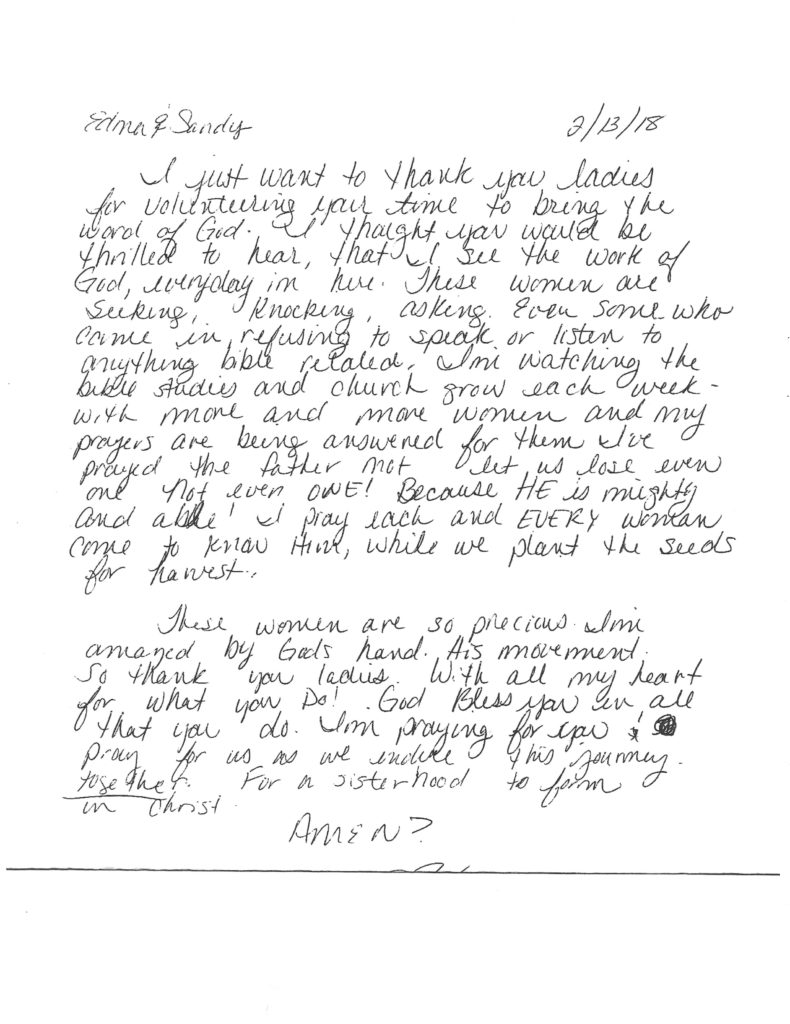 Past Inmate Letters The Way Out Prison Ministry